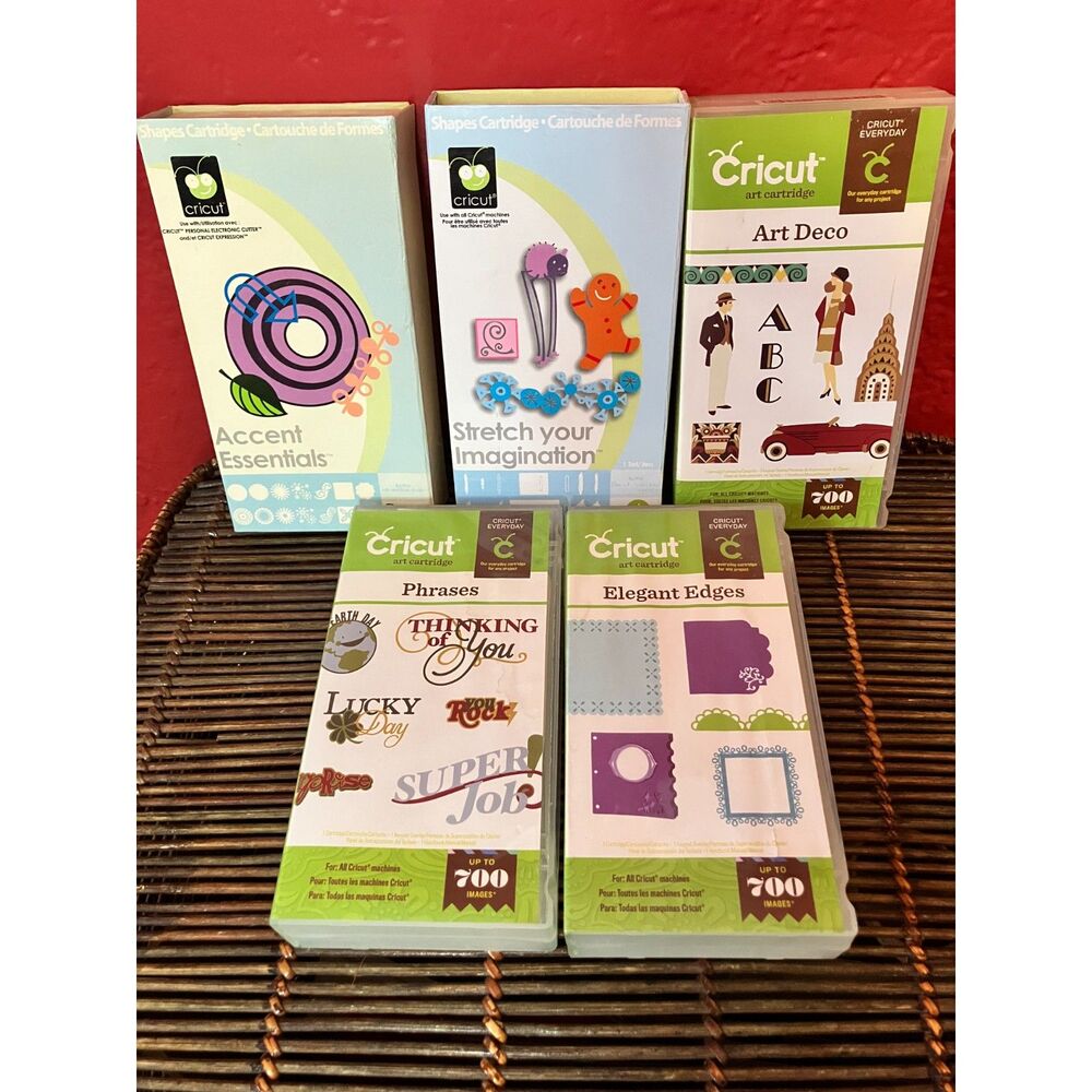 Cricut Cartridge Lot 5 Phrases Art Deco Elegant Edges Accent Essentials Stretch